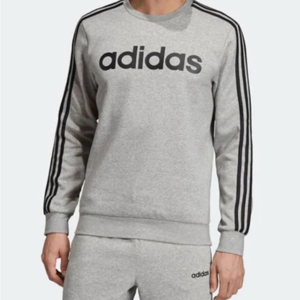 Adidas Men's Crewneck Sweater in Gray with Black Accents